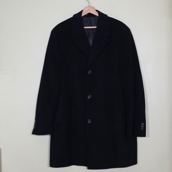 Lauren Ralph Lauren Overcoat Men 42R Black Wool Cashmere Blend Lined Preppy FLAW - Picture 1 of 16